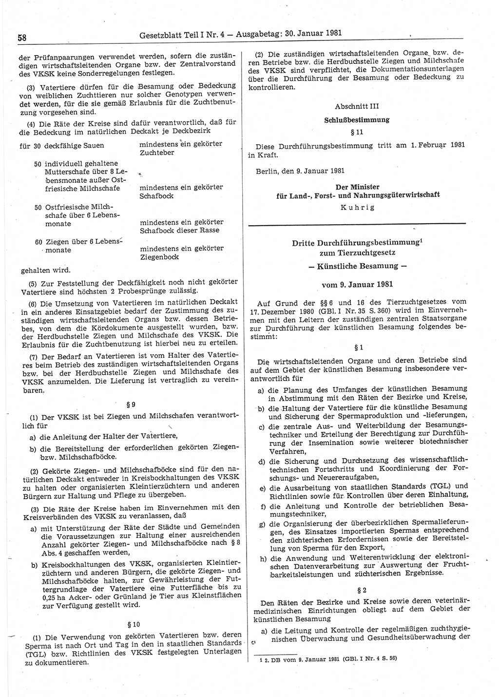 Gesetzblatt (GBl.) der Deutschen Demokratischen Republik (DDR) Teil Ⅰ 1981, Seite 58 (GBl. DDR Ⅰ 1981, S. 58)