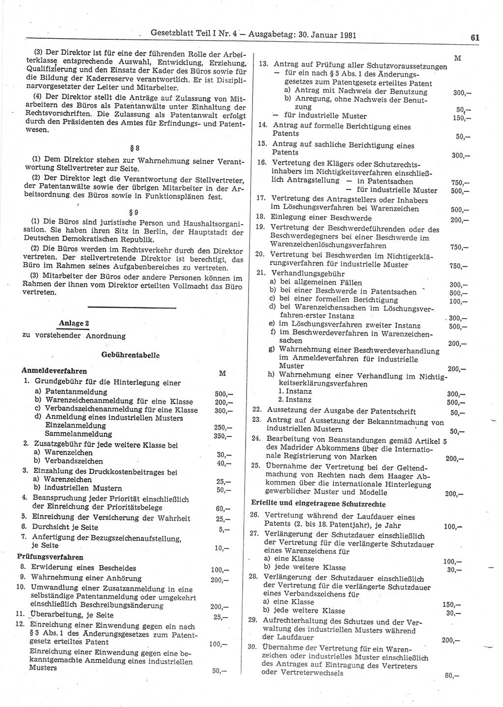 Gesetzblatt (GBl.) der Deutschen Demokratischen Republik (DDR) Teil Ⅰ 1981, Seite 61 (GBl. DDR Ⅰ 1981, S. 61)