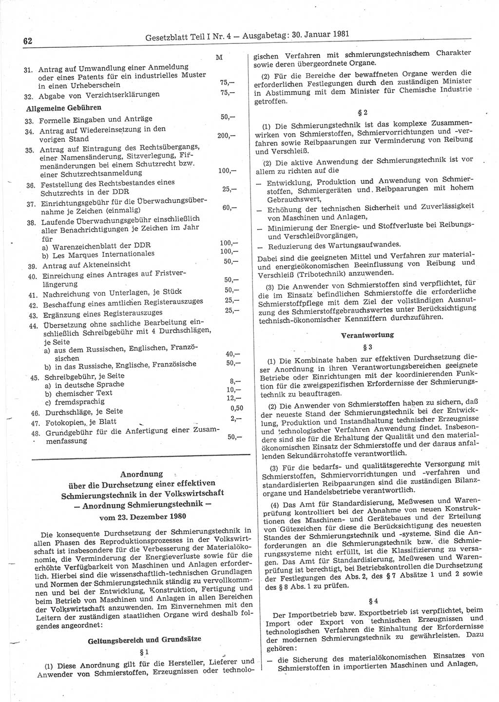 Gesetzblatt (GBl.) der Deutschen Demokratischen Republik (DDR) Teil Ⅰ 1981, Seite 62 (GBl. DDR Ⅰ 1981, S. 62)