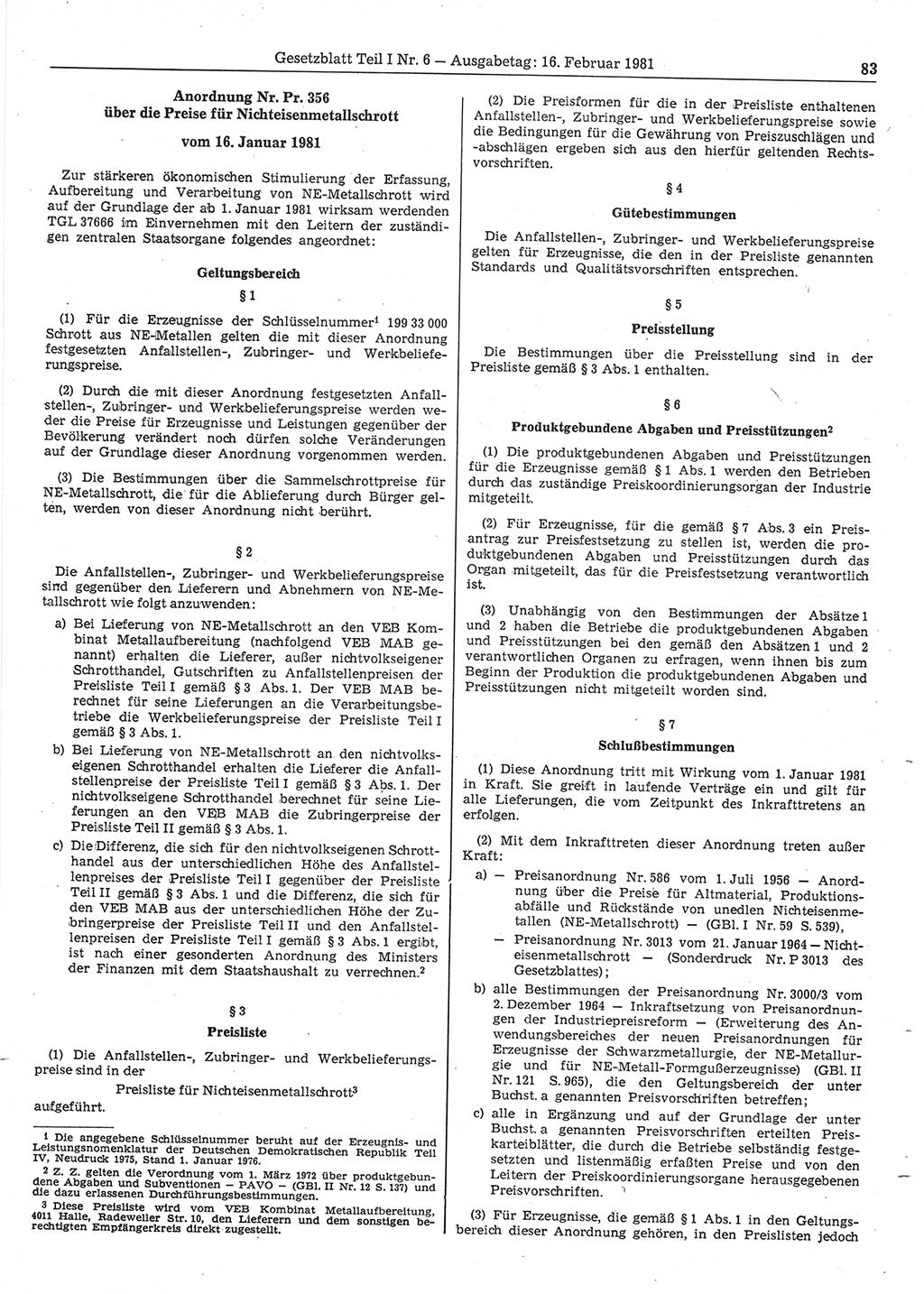 Gesetzblatt (GBl.) der Deutschen Demokratischen Republik (DDR) Teil Ⅰ 1981, Seite 83 (GBl. DDR Ⅰ 1981, S. 83)
