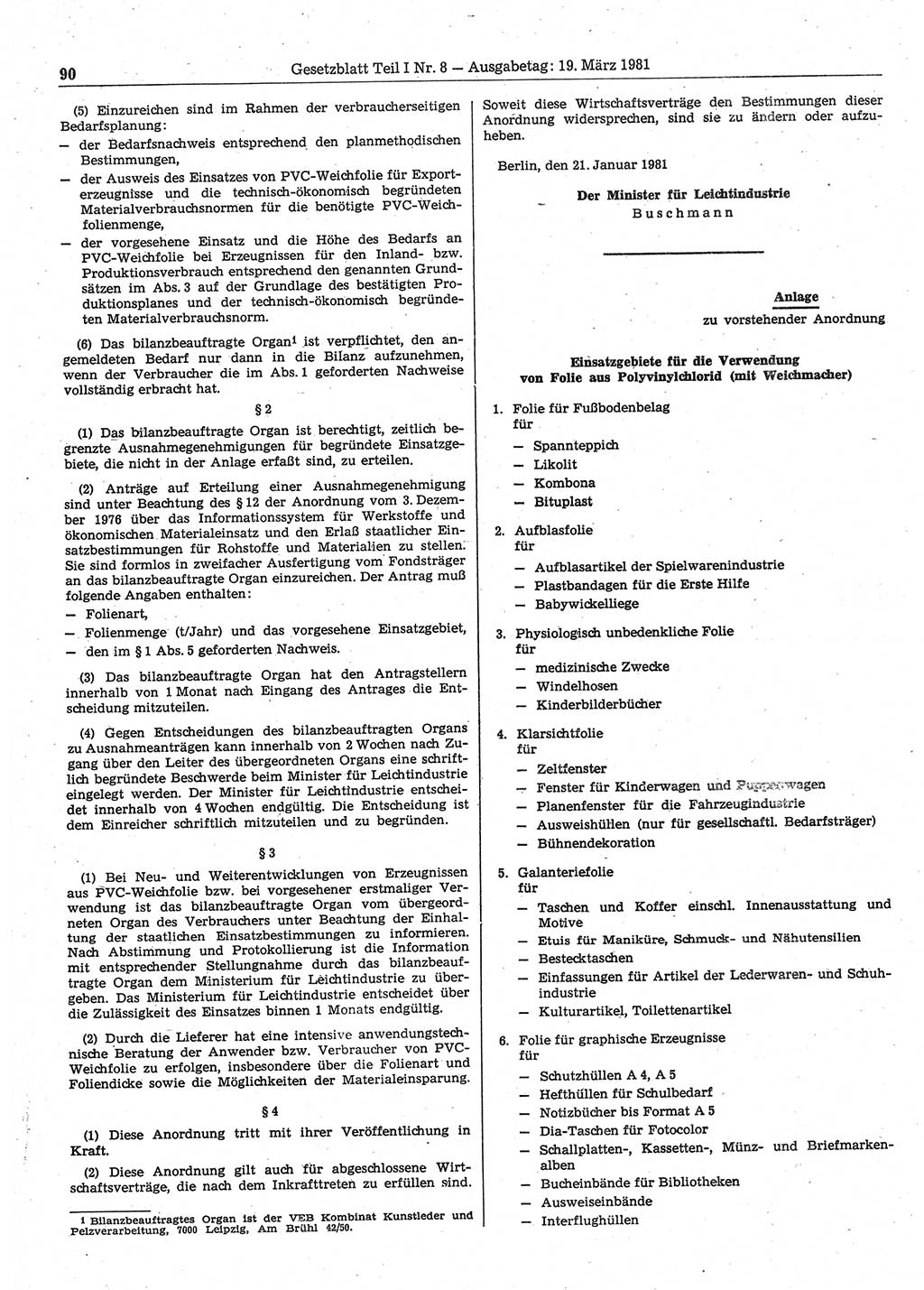 Gesetzblatt (GBl.) der Deutschen Demokratischen Republik (DDR) Teil Ⅰ 1981, Seite 90 (GBl. DDR Ⅰ 1981, S. 90)