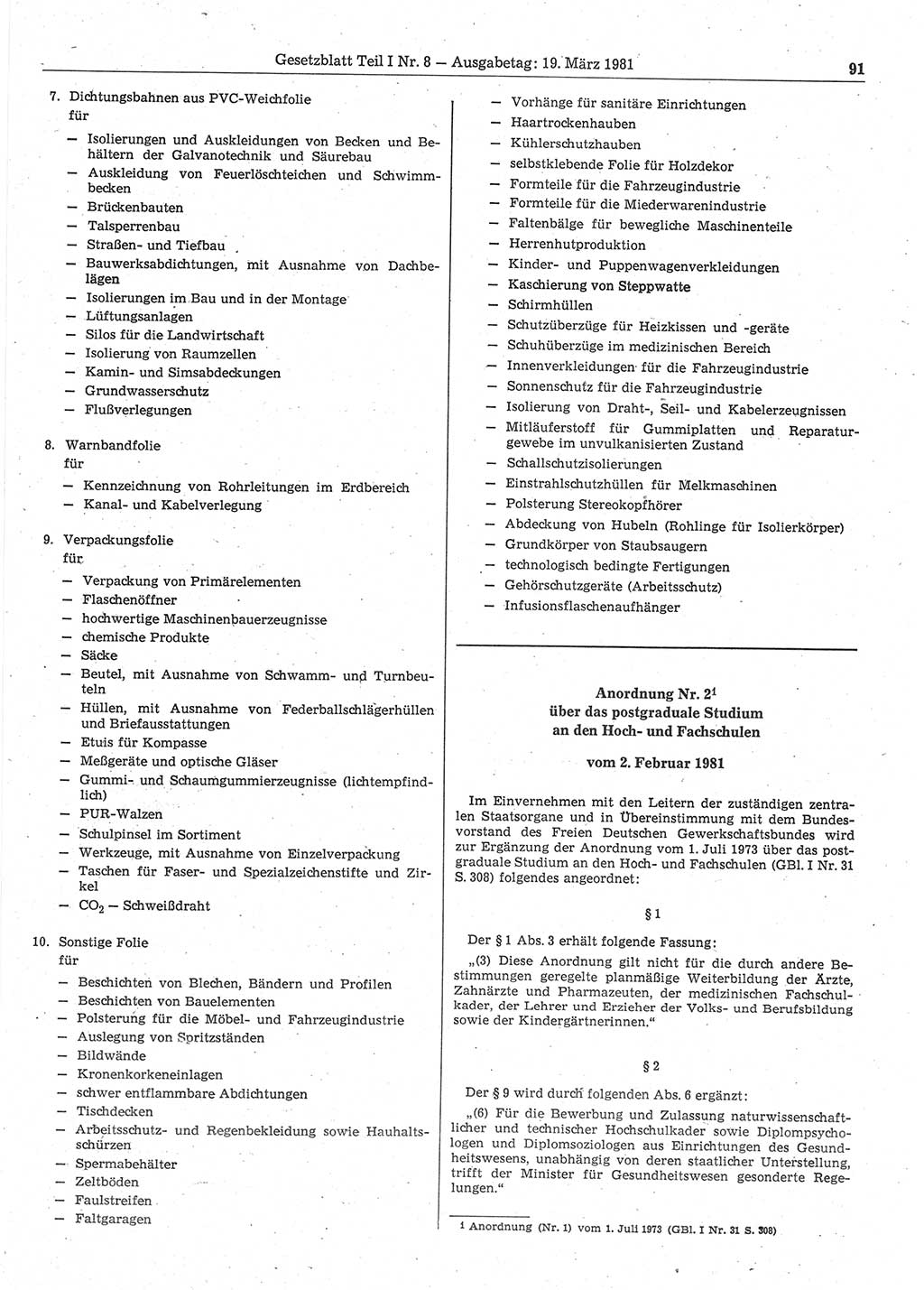 Gesetzblatt (GBl.) der Deutschen Demokratischen Republik (DDR) Teil Ⅰ 1981, Seite 91 (GBl. DDR Ⅰ 1981, S. 91)