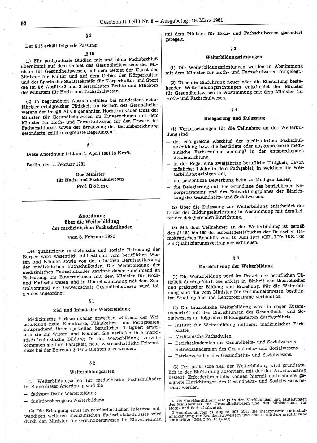 Gesetzblatt (GBl.) der Deutschen Demokratischen Republik (DDR) Teil Ⅰ 1981, Seite 92 (GBl. DDR Ⅰ 1981, S. 92)