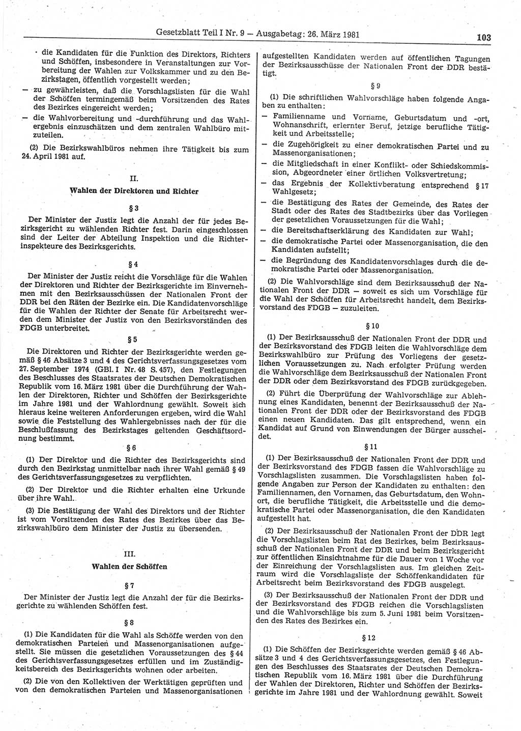 Gesetzblatt (GBl.) der Deutschen Demokratischen Republik (DDR) Teil Ⅰ 1981, Seite 103 (GBl. DDR Ⅰ 1981, S. 103)