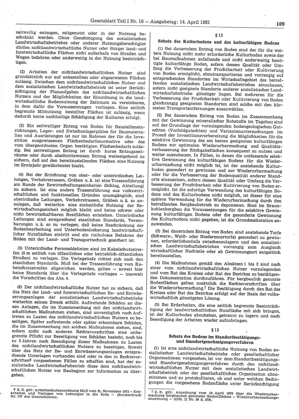 Gesetzblatt (GBl.) der Deutschen Demokratischen Republik (DDR) Teil Ⅰ 1981, Seite 109 (GBl. DDR Ⅰ 1981, S. 109)