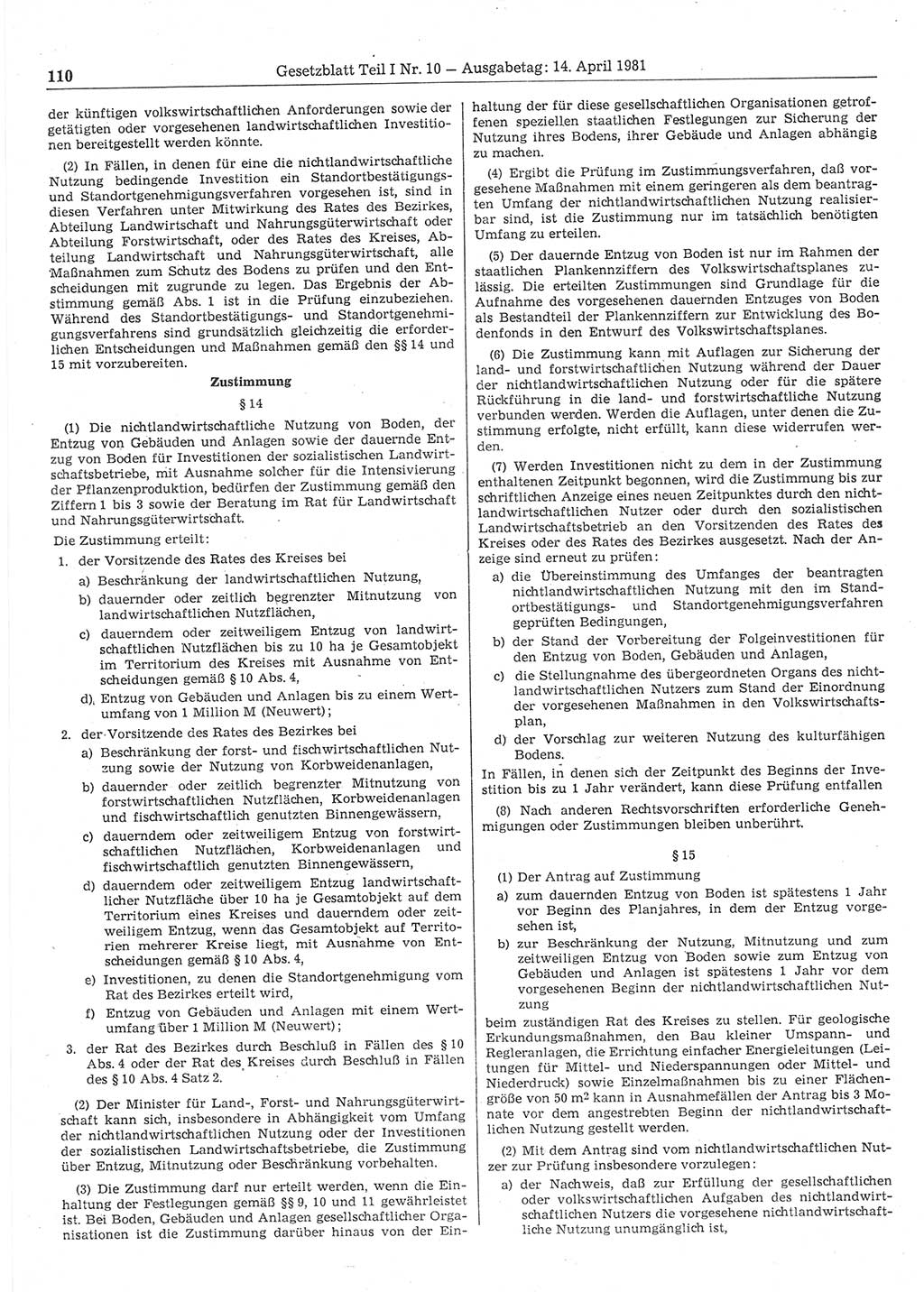 Gesetzblatt (GBl.) der Deutschen Demokratischen Republik (DDR) Teil Ⅰ 1981, Seite 110 (GBl. DDR Ⅰ 1981, S. 110)