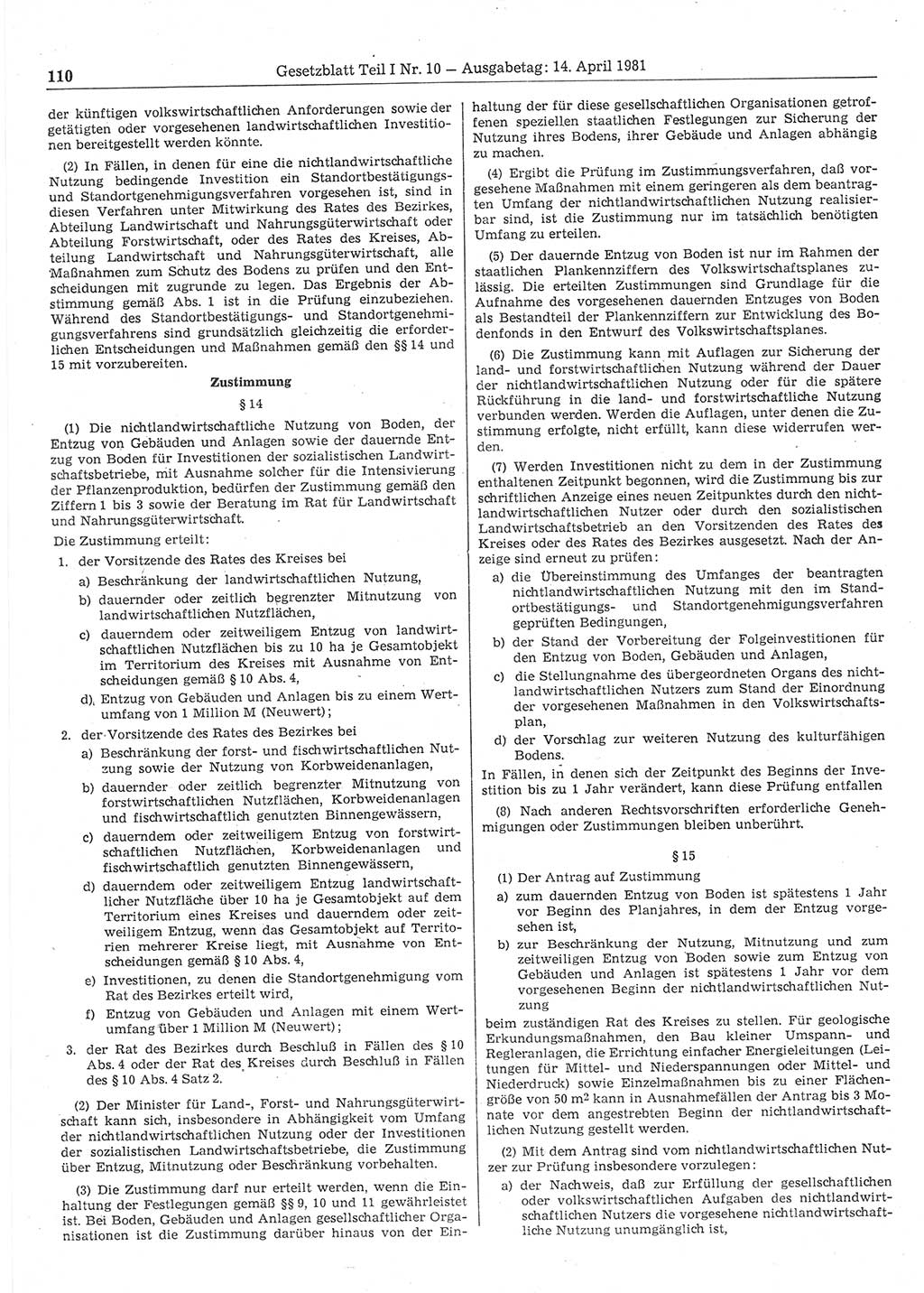 Gesetzblatt (GBl.) der Deutschen Demokratischen Republik (DDR) Teil Ⅰ 1981, Seite 110 (GBl. DDR Ⅰ 1981, S. 110)
