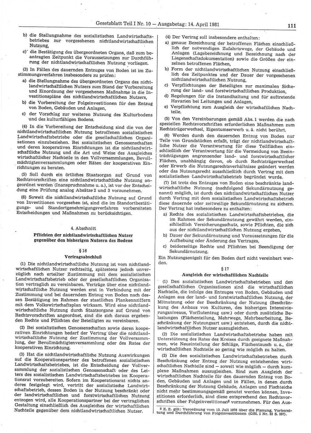 Gesetzblatt (GBl.) der Deutschen Demokratischen Republik (DDR) Teil Ⅰ 1981, Seite 111 (GBl. DDR Ⅰ 1981, S. 111)