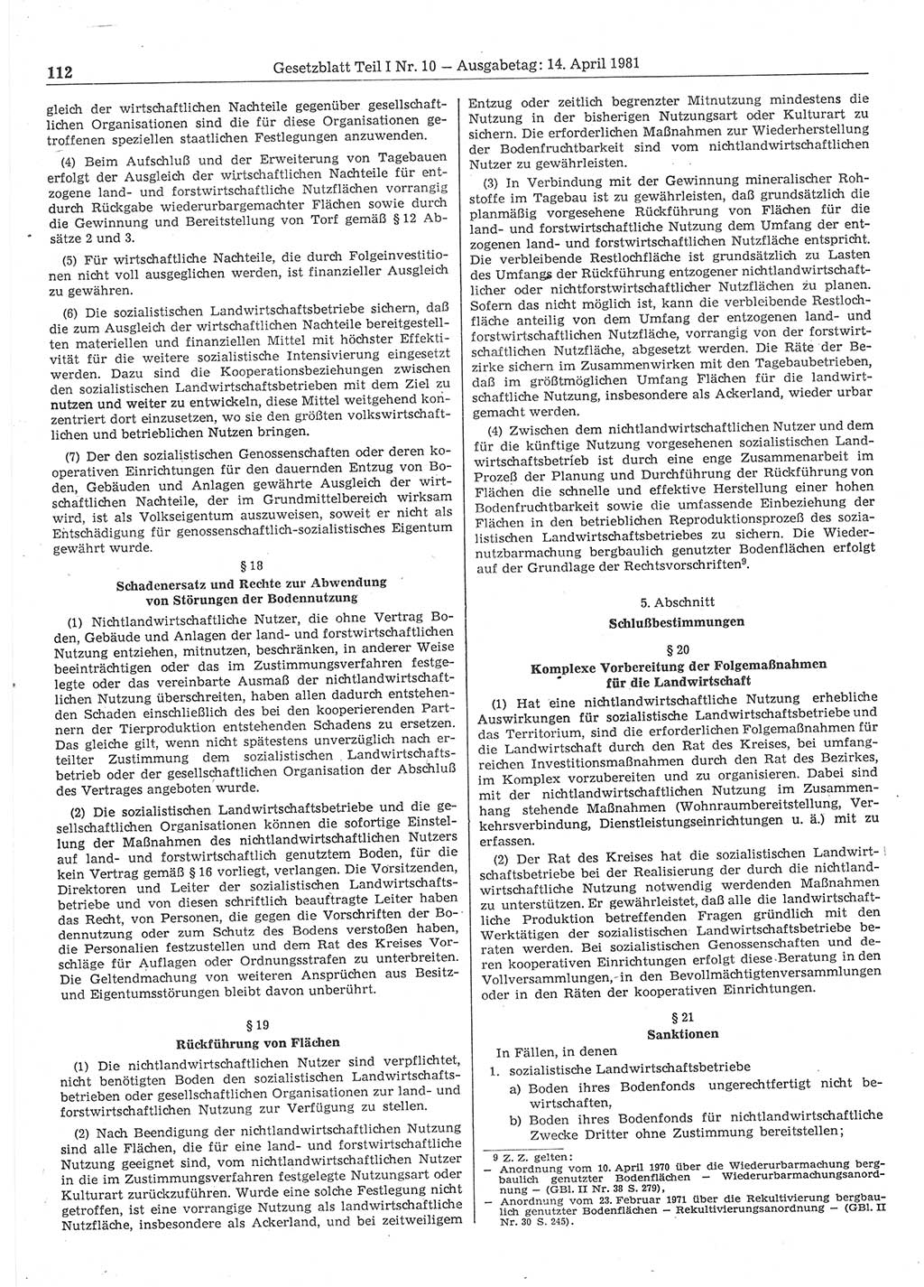 Gesetzblatt (GBl.) der Deutschen Demokratischen Republik (DDR) Teil Ⅰ 1981, Seite 112 (GBl. DDR Ⅰ 1981, S. 112)
