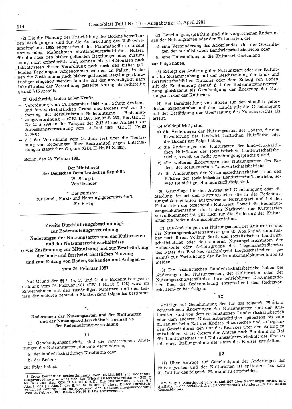 Gesetzblatt (GBl.) der Deutschen Demokratischen Republik (DDR) Teil Ⅰ 1981, Seite 114 (GBl. DDR Ⅰ 1981, S. 114)
