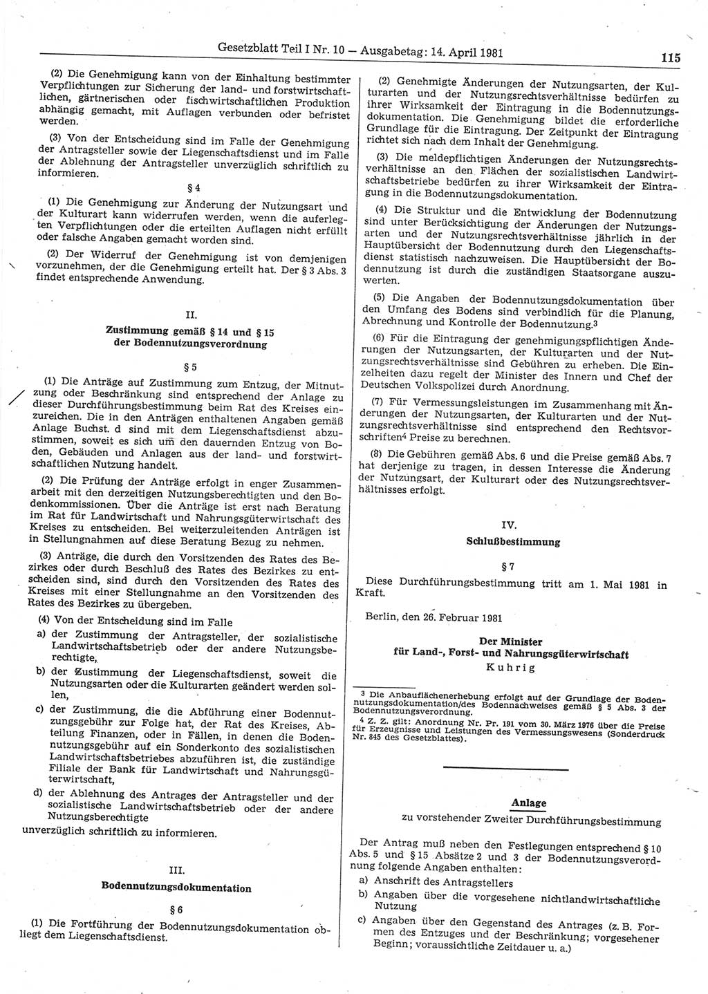 Gesetzblatt (GBl.) der Deutschen Demokratischen Republik (DDR) Teil Ⅰ 1981, Seite 115 (GBl. DDR Ⅰ 1981, S. 115)