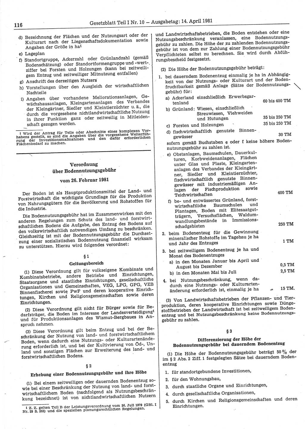 Gesetzblatt (GBl.) der Deutschen Demokratischen Republik (DDR) Teil Ⅰ 1981, Seite 116 (GBl. DDR Ⅰ 1981, S. 116)