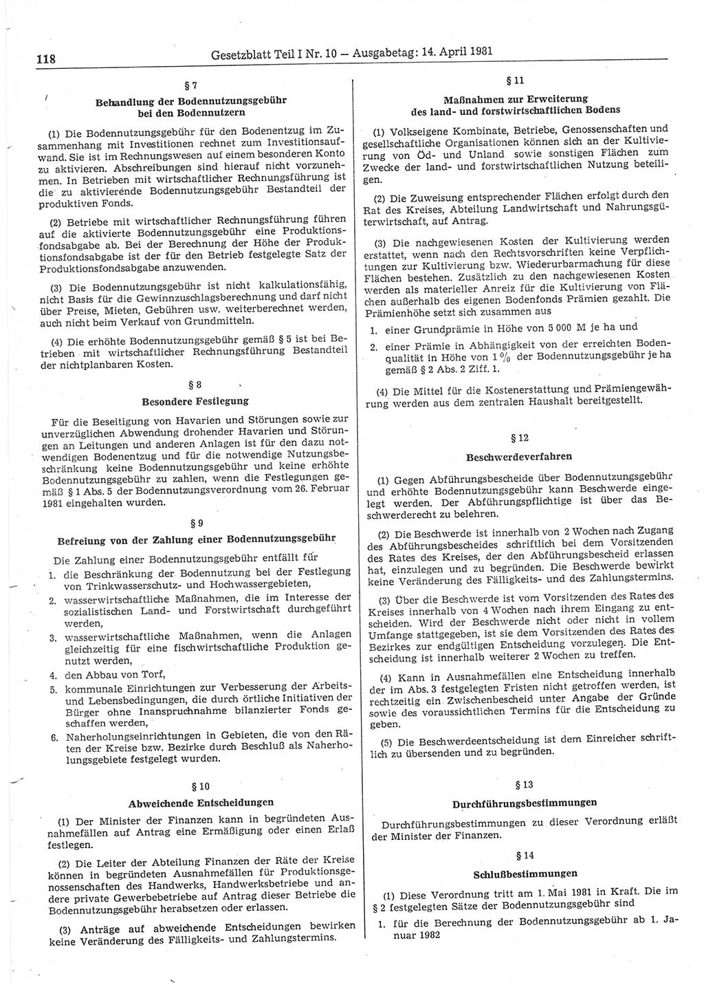 Gesetzblatt (GBl.) der Deutschen Demokratischen Republik (DDR) Teil Ⅰ 1981, Seite 118 (GBl. DDR Ⅰ 1981, S. 118)