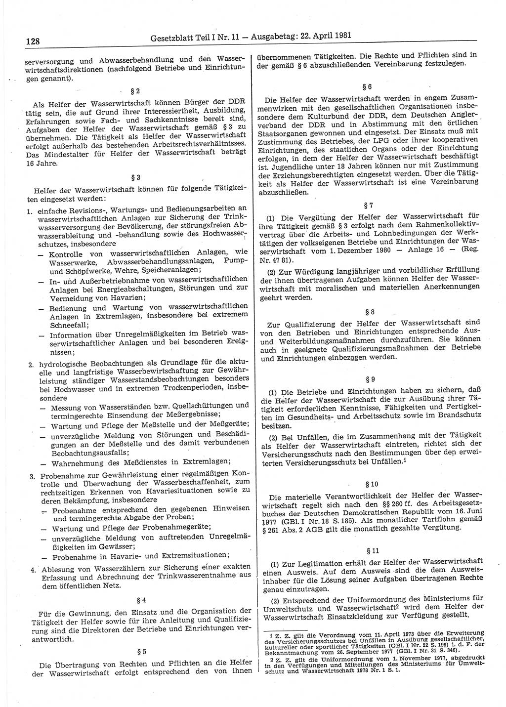Gesetzblatt (GBl.) der Deutschen Demokratischen Republik (DDR) Teil Ⅰ 1981, Seite 128 (GBl. DDR Ⅰ 1981, S. 128)