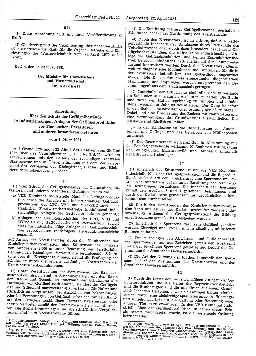 Gesetzblatt (GBl.) der Deutschen Demokratischen Republik (DDR) Teil Ⅰ 1981, Seite 129 (GBl. DDR Ⅰ 1981, S. 129)