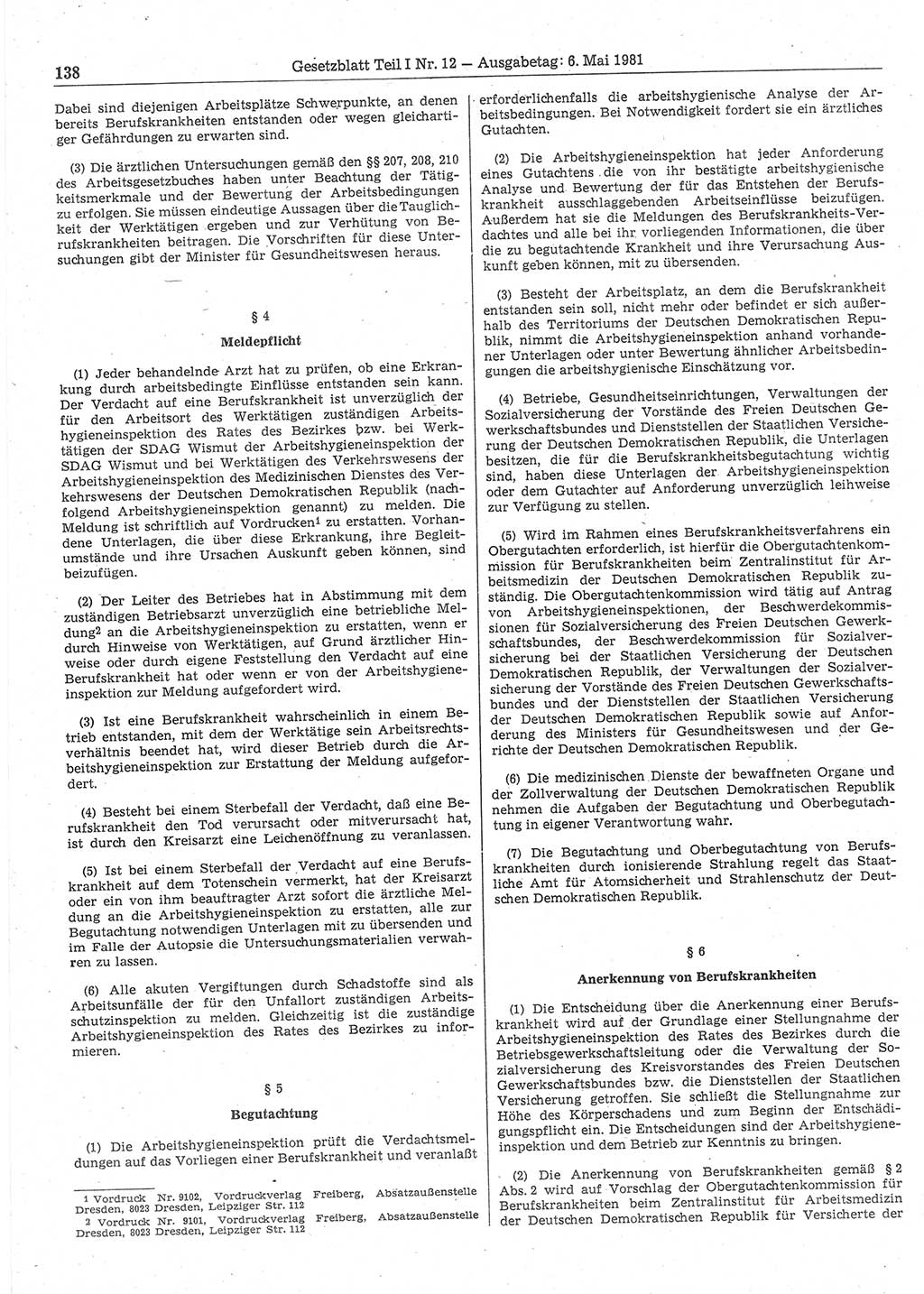 Gesetzblatt (GBl.) der Deutschen Demokratischen Republik (DDR) Teil Ⅰ 1981, Seite 138 (GBl. DDR Ⅰ 1981, S. 138)