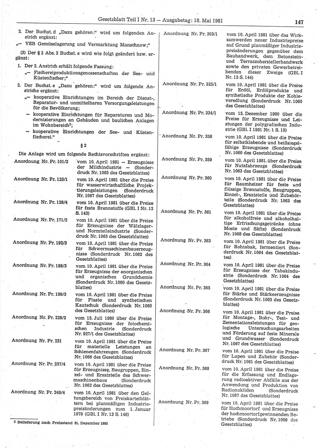 Gesetzblatt (GBl.) der Deutschen Demokratischen Republik (DDR) Teil Ⅰ 1981, Seite 147 (GBl. DDR Ⅰ 1981, S. 147)