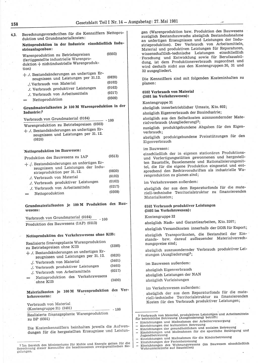 Gesetzblatt (GBl.) der Deutschen Demokratischen Republik (DDR) Teil Ⅰ 1981, Seite 158 (GBl. DDR Ⅰ 1981, S. 158)