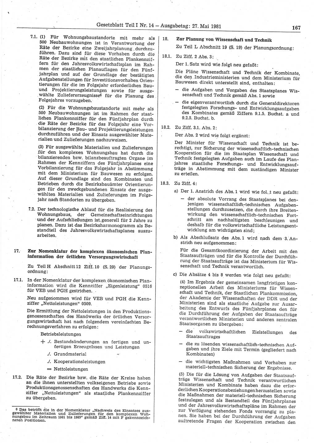 Gesetzblatt (GBl.) der Deutschen Demokratischen Republik (DDR) Teil Ⅰ 1981, Seite 167 (GBl. DDR Ⅰ 1981, S. 167)