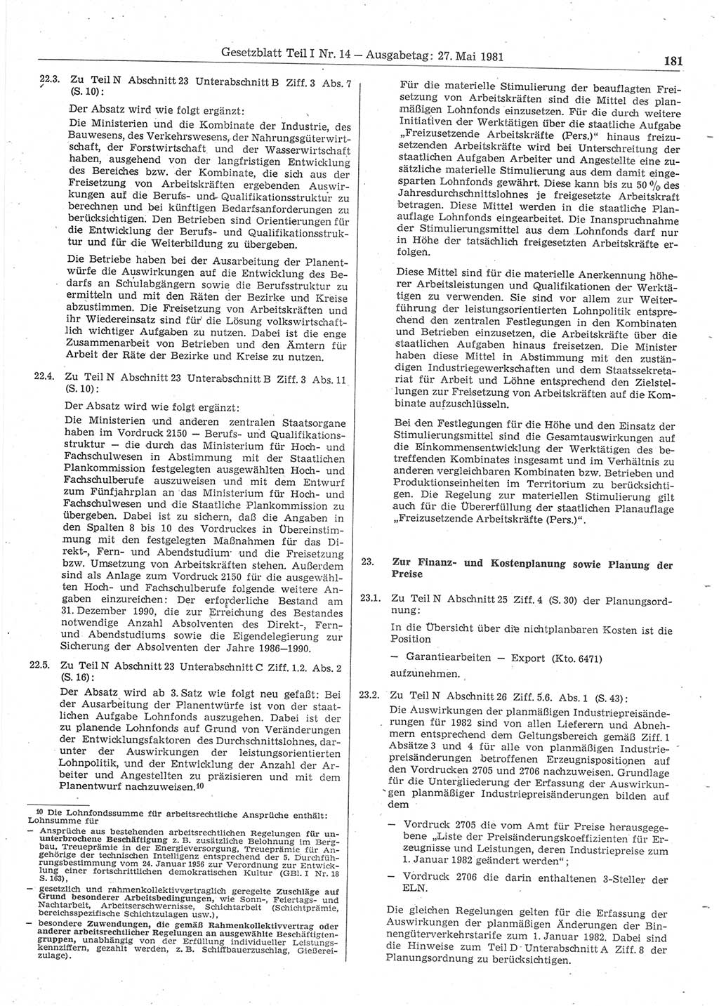 Gesetzblatt (GBl.) der Deutschen Demokratischen Republik (DDR) Teil Ⅰ 1981, Seite 181 (GBl. DDR Ⅰ 1981, S. 181)