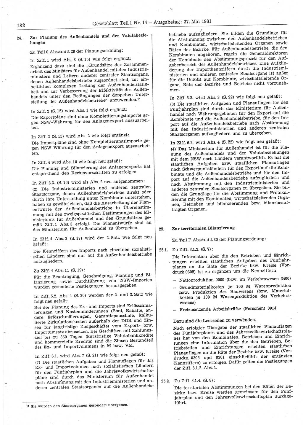 Gesetzblatt (GBl.) der Deutschen Demokratischen Republik (DDR) Teil Ⅰ 1981, Seite 182 (GBl. DDR Ⅰ 1981, S. 182)