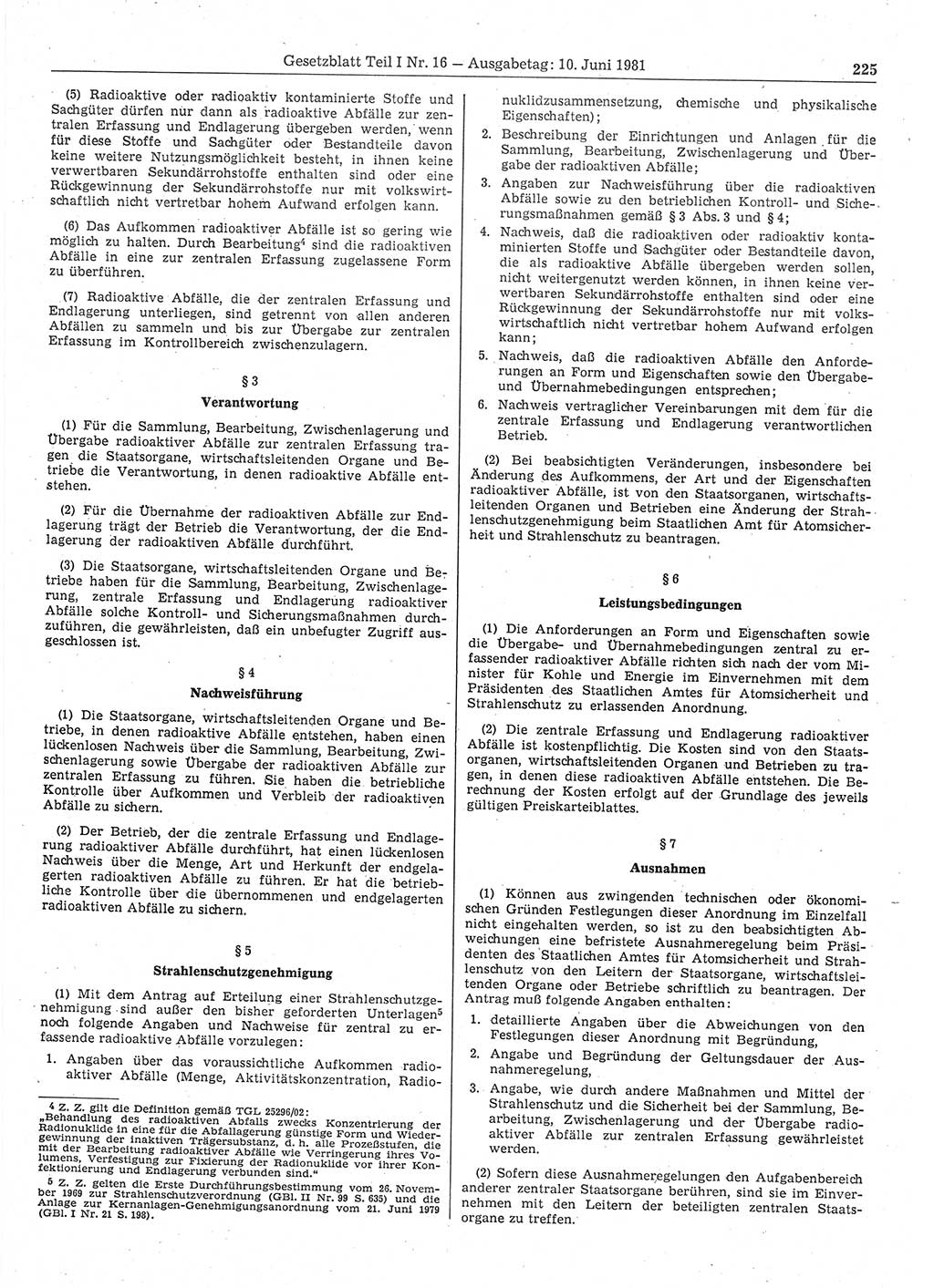Gesetzblatt (GBl.) der Deutschen Demokratischen Republik (DDR) Teil Ⅰ 1981, Seite 225 (GBl. DDR Ⅰ 1981, S. 225)