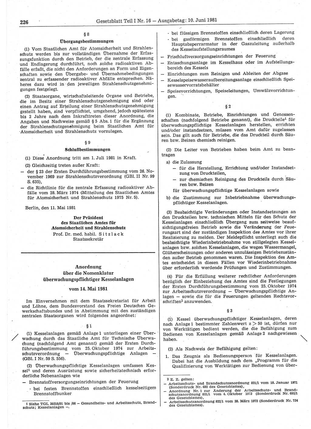 Gesetzblatt (GBl.) der Deutschen Demokratischen Republik (DDR) Teil Ⅰ 1981, Seite 226 (GBl. DDR Ⅰ 1981, S. 226)