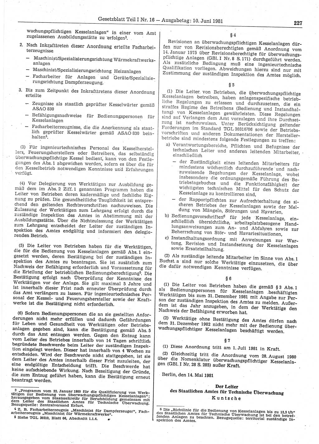 Gesetzblatt (GBl.) der Deutschen Demokratischen Republik (DDR) Teil Ⅰ 1981, Seite 227 (GBl. DDR Ⅰ 1981, S. 227)