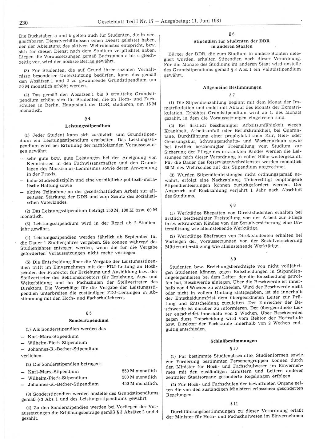 Gesetzblatt (GBl.) der Deutschen Demokratischen Republik (DDR) Teil Ⅰ 1981, Seite 230 (GBl. DDR Ⅰ 1981, S. 230)