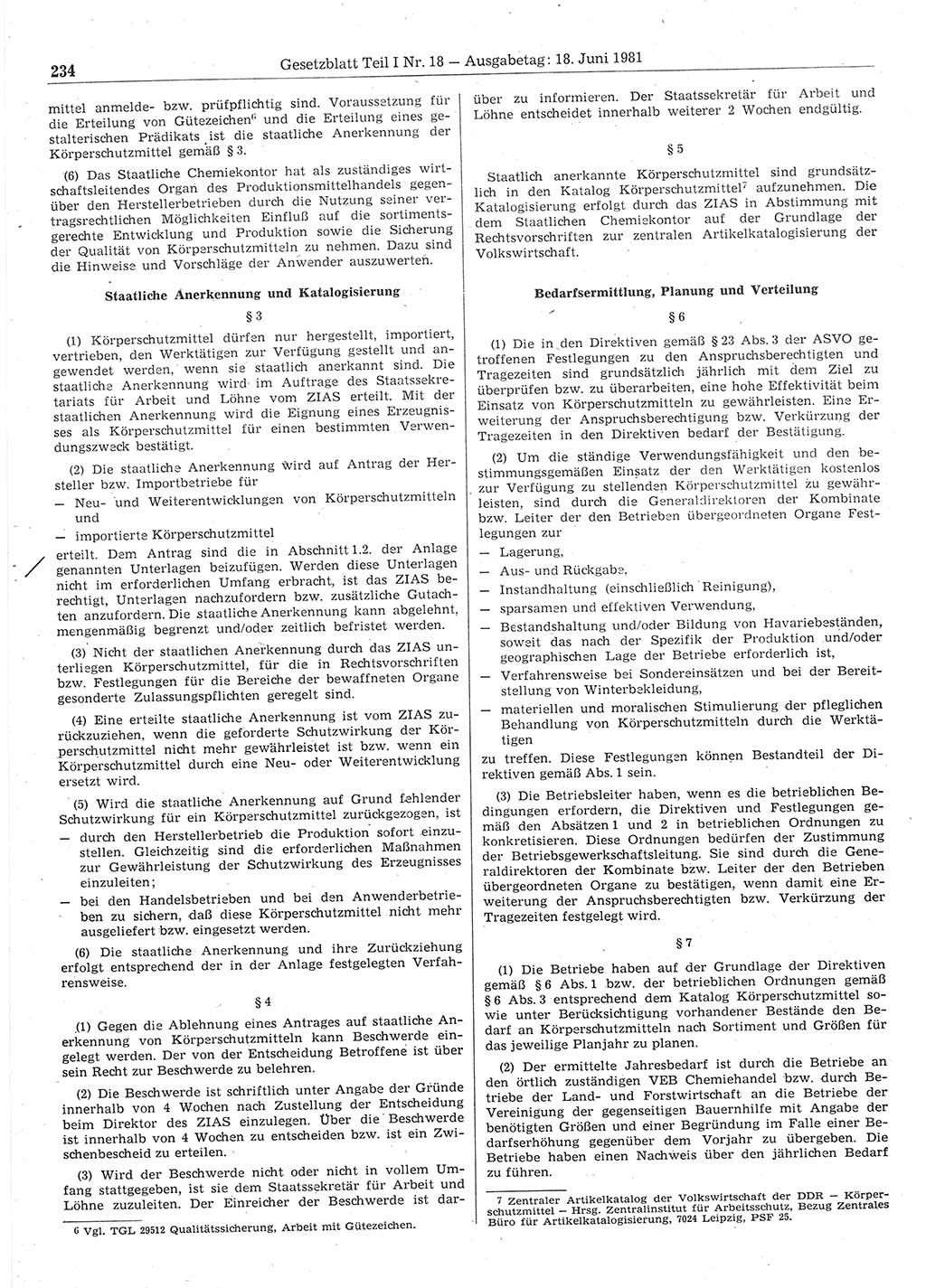 Gesetzblatt (GBl.) der Deutschen Demokratischen Republik (DDR) Teil Ⅰ 1981, Seite 234 (GBl. DDR Ⅰ 1981, S. 234)