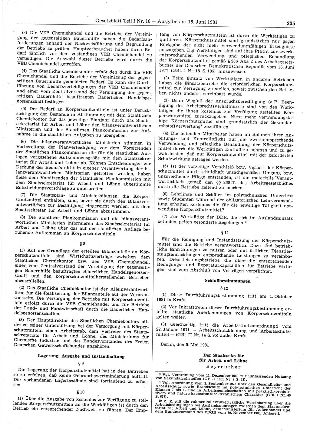 Gesetzblatt (GBl.) der Deutschen Demokratischen Republik (DDR) Teil Ⅰ 1981, Seite 235 (GBl. DDR Ⅰ 1981, S. 235)
