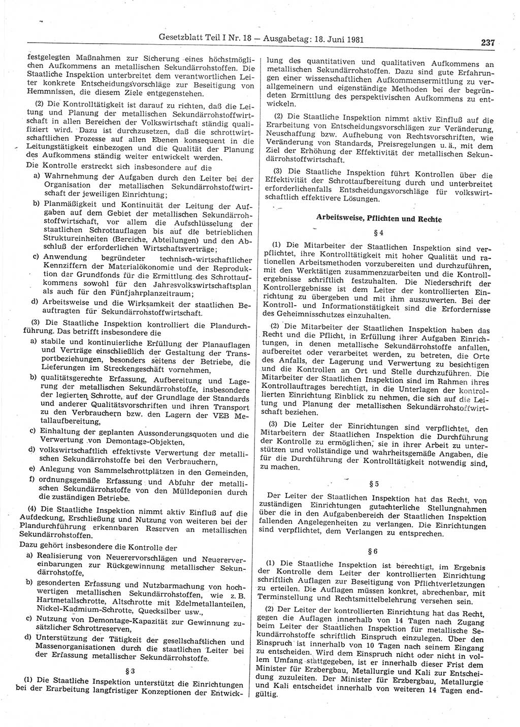 Gesetzblatt (GBl.) der Deutschen Demokratischen Republik (DDR) Teil Ⅰ 1981, Seite 237 (GBl. DDR Ⅰ 1981, S. 237)