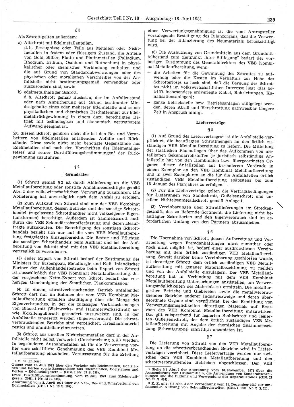 Gesetzblatt (GBl.) der Deutschen Demokratischen Republik (DDR) Teil Ⅰ 1981, Seite 239 (GBl. DDR Ⅰ 1981, S. 239)