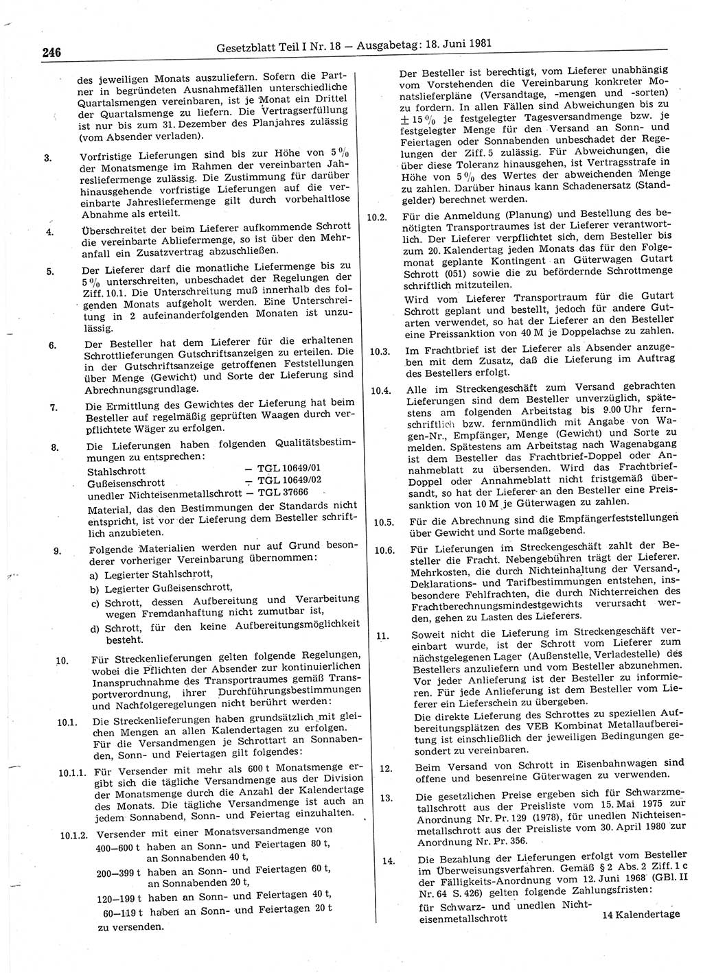 Gesetzblatt (GBl.) der Deutschen Demokratischen Republik (DDR) Teil Ⅰ 1981, Seite 246 (GBl. DDR Ⅰ 1981, S. 246)