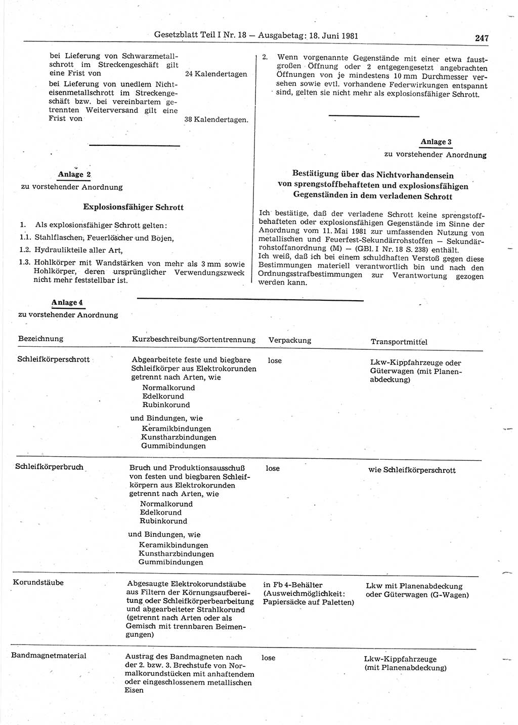 Gesetzblatt (GBl.) der Deutschen Demokratischen Republik (DDR) Teil Ⅰ 1981, Seite 247 (GBl. DDR Ⅰ 1981, S. 247)