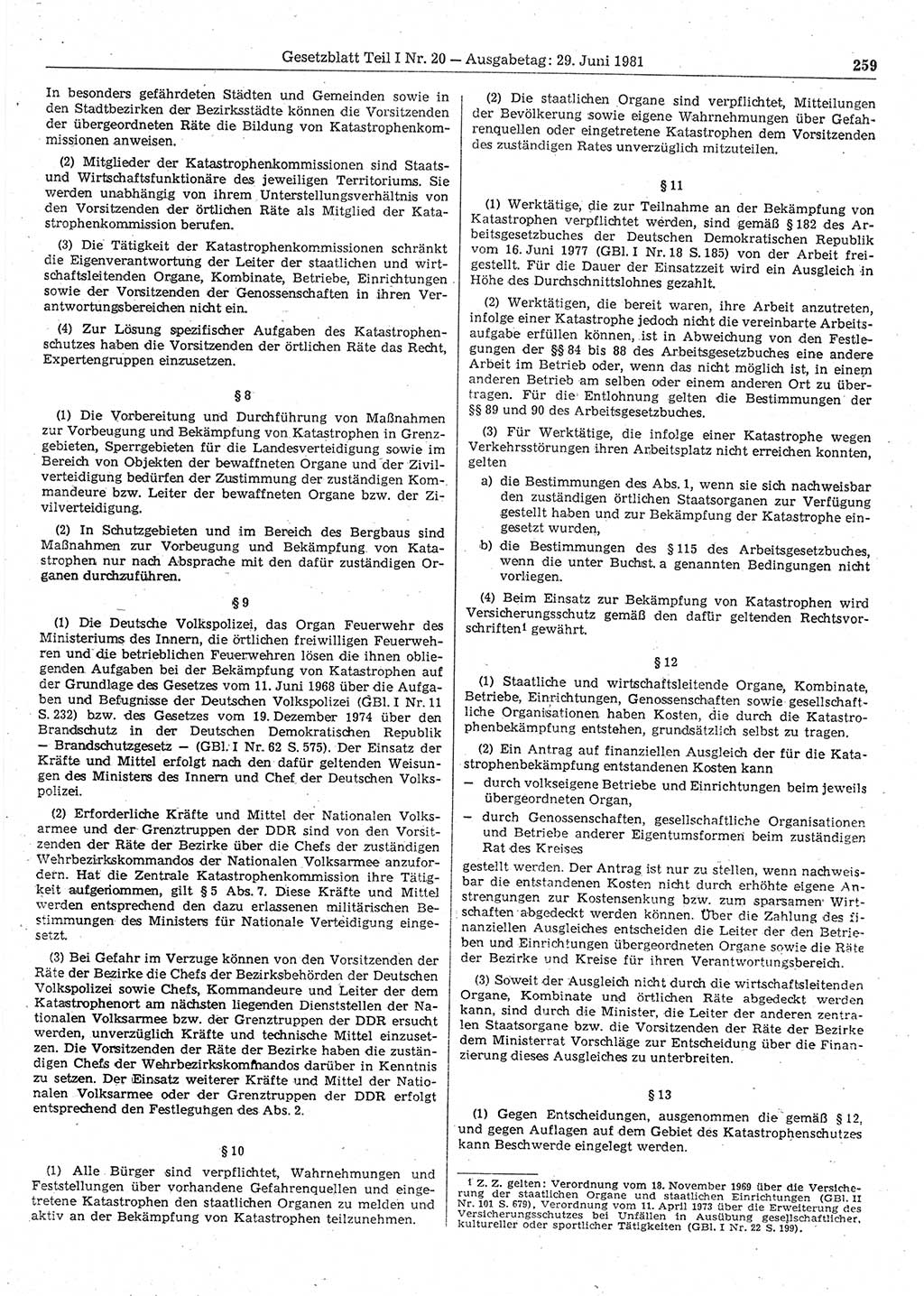 Gesetzblatt (GBl.) der Deutschen Demokratischen Republik (DDR) Teil Ⅰ 1981, Seite 259 (GBl. DDR Ⅰ 1981, S. 259)