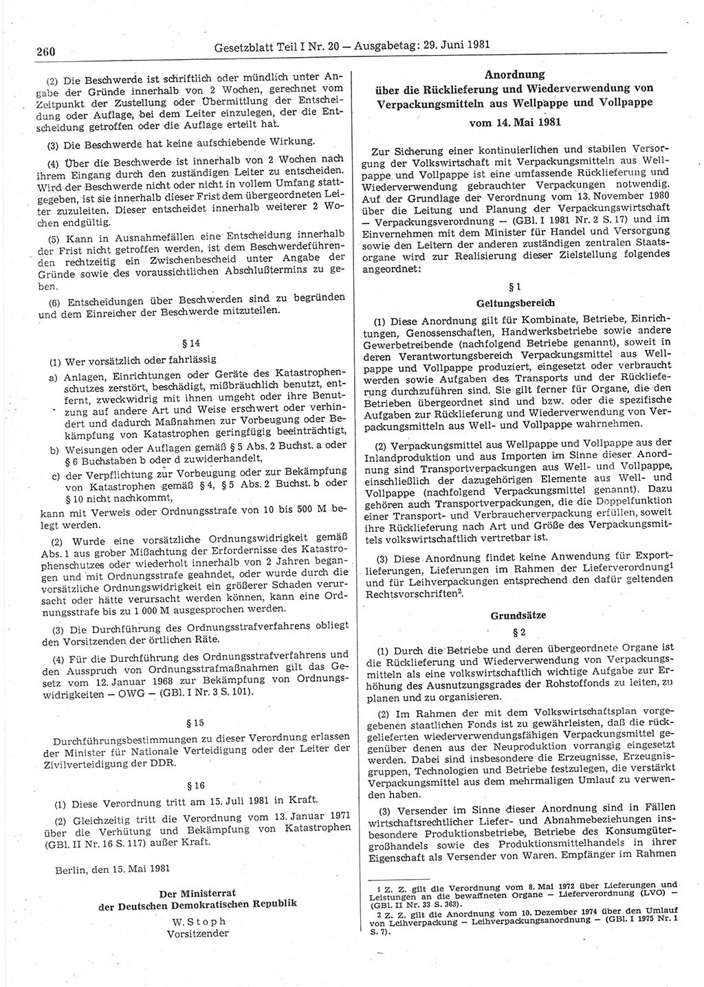 Gesetzblatt (GBl.) der Deutschen Demokratischen Republik (DDR) Teil Ⅰ 1981, Seite 260 (GBl. DDR Ⅰ 1981, S. 260)