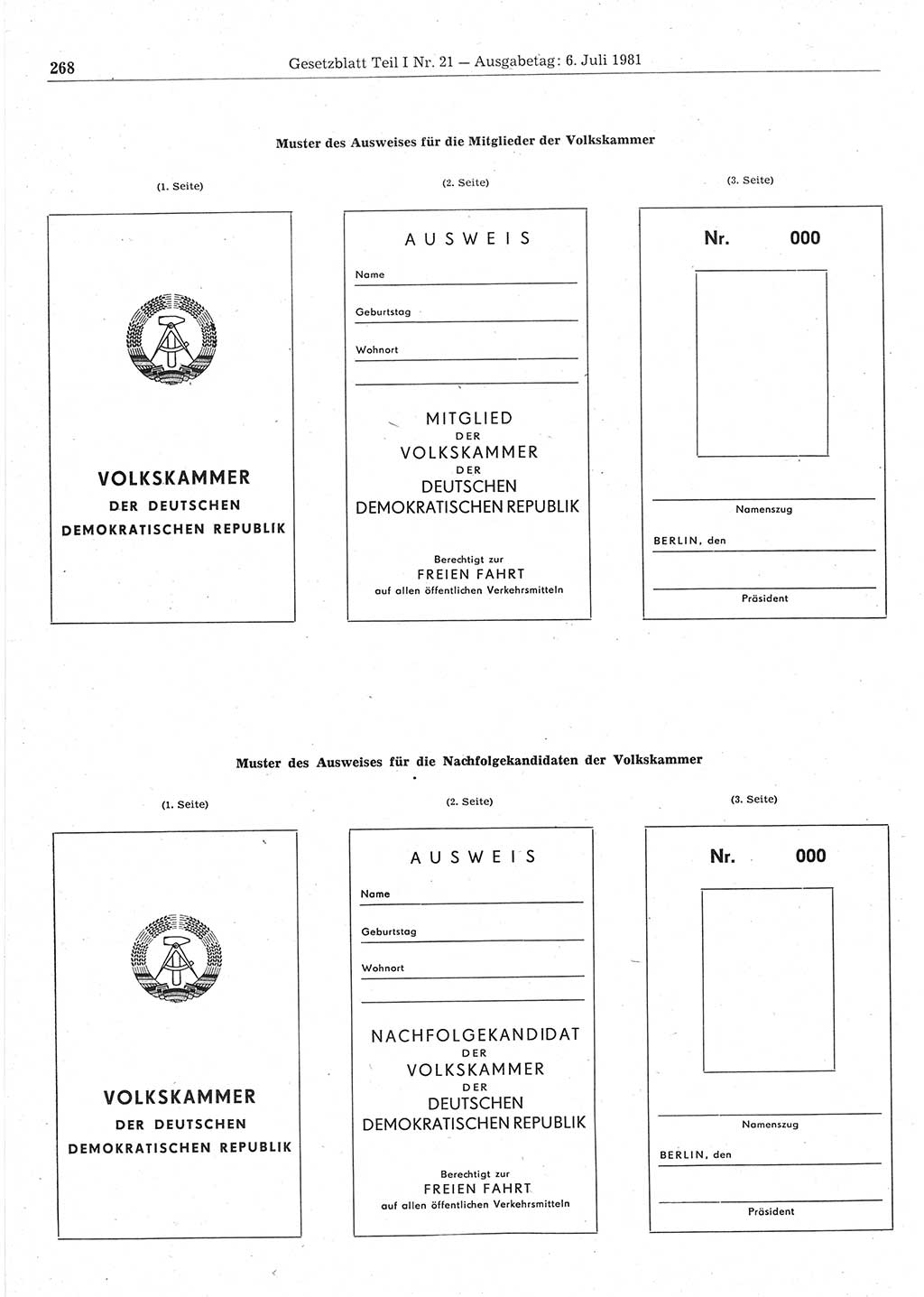 Gesetzblatt (GBl.) der Deutschen Demokratischen Republik (DDR) Teil Ⅰ 1981, Seite 268 (GBl. DDR Ⅰ 1981, S. 268)