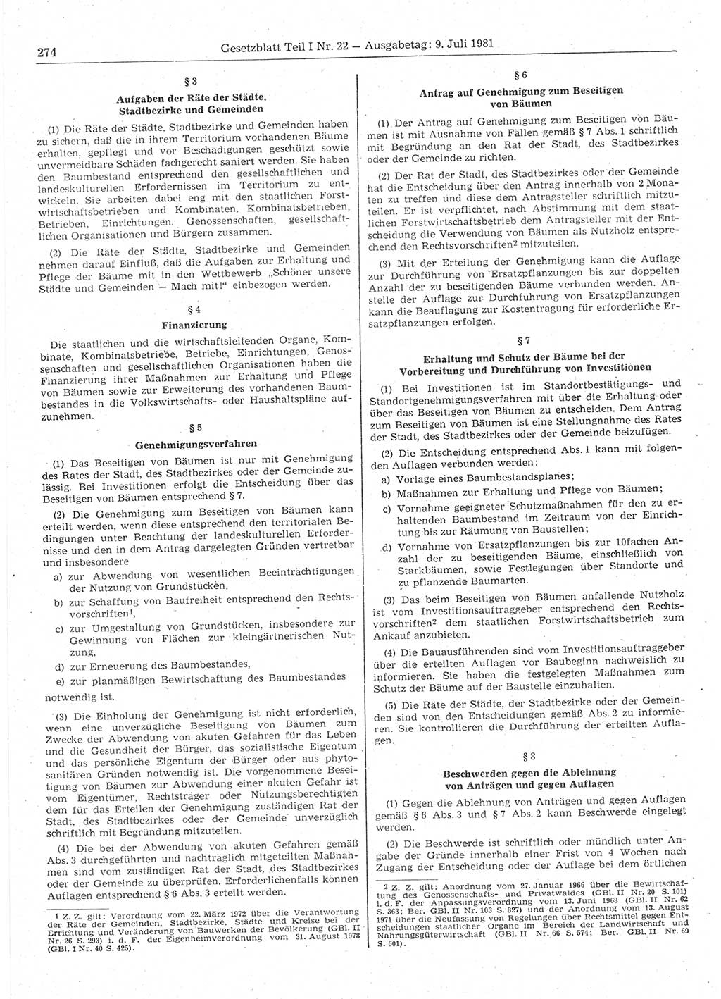Gesetzblatt (GBl.) der Deutschen Demokratischen Republik (DDR) Teil Ⅰ 1981, Seite 274 (GBl. DDR Ⅰ 1981, S. 274)