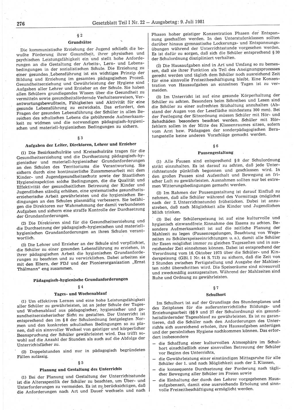 Gesetzblatt (GBl.) der Deutschen Demokratischen Republik (DDR) Teil Ⅰ 1981, Seite 276 (GBl. DDR Ⅰ 1981, S. 276)