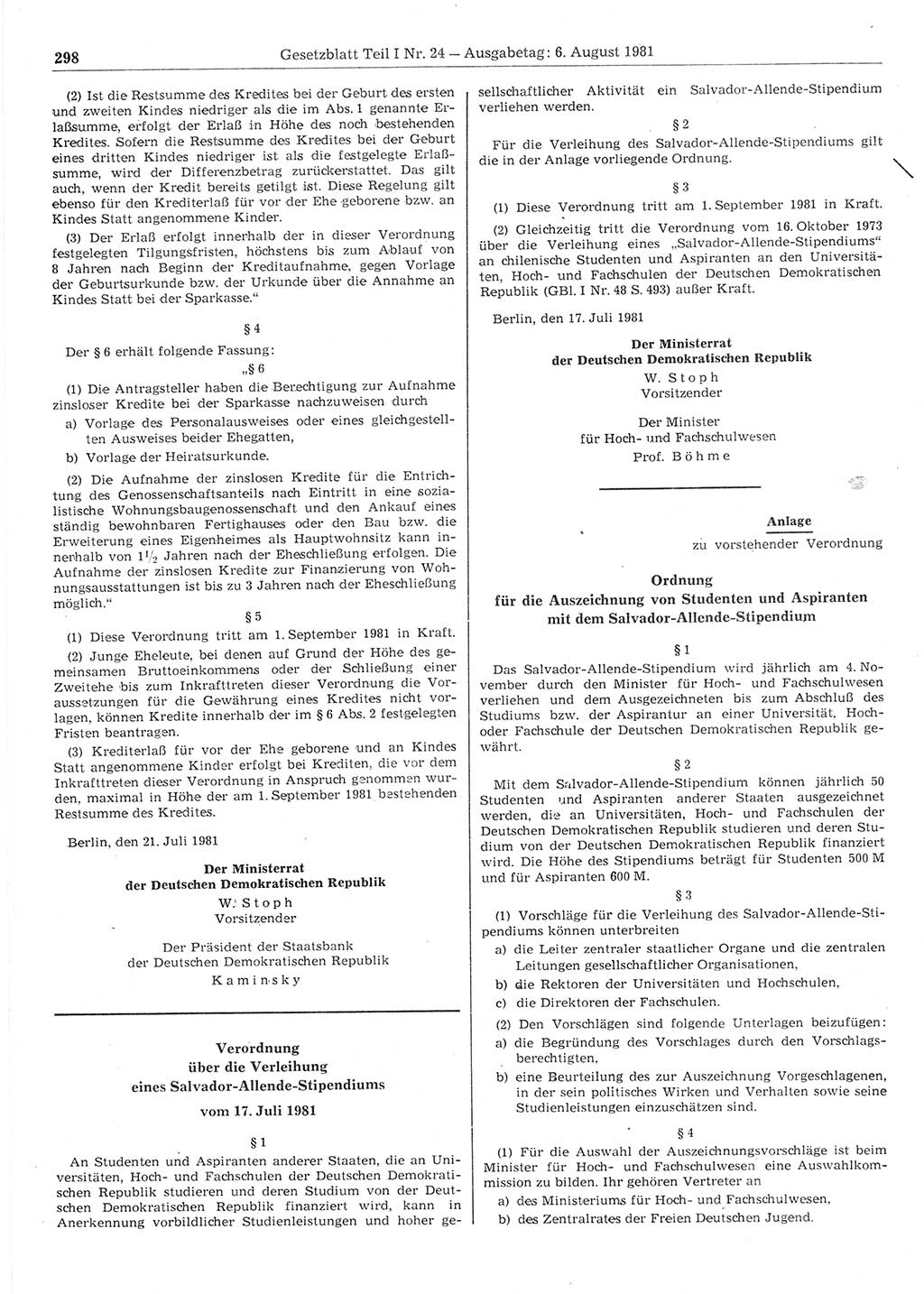 Gesetzblatt (GBl.) der Deutschen Demokratischen Republik (DDR) Teil Ⅰ 1981, Seite 298 (GBl. DDR Ⅰ 1981, S. 298)