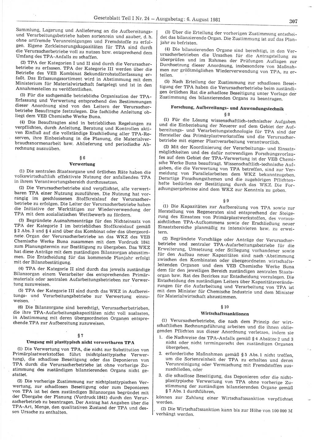 Gesetzblatt (GBl.) der Deutschen Demokratischen Republik (DDR) Teil Ⅰ 1981, Seite 307 (GBl. DDR Ⅰ 1981, S. 307)