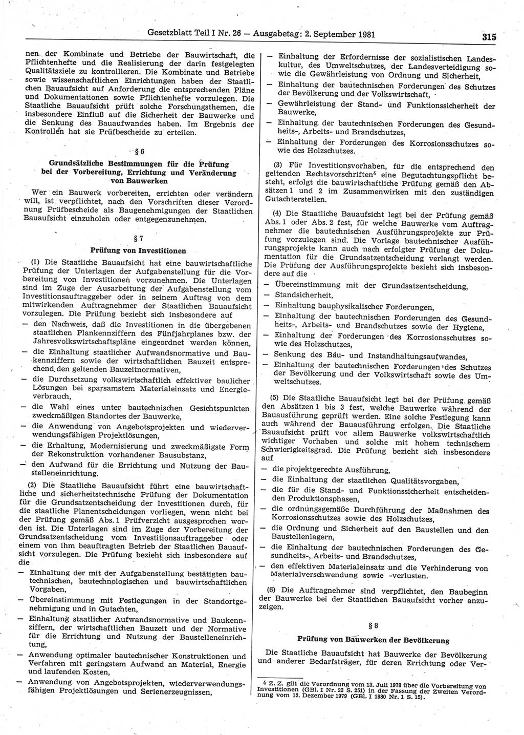 Gesetzblatt (GBl.) der Deutschen Demokratischen Republik (DDR) Teil Ⅰ 1981, Seite 315 (GBl. DDR Ⅰ 1981, S. 315)