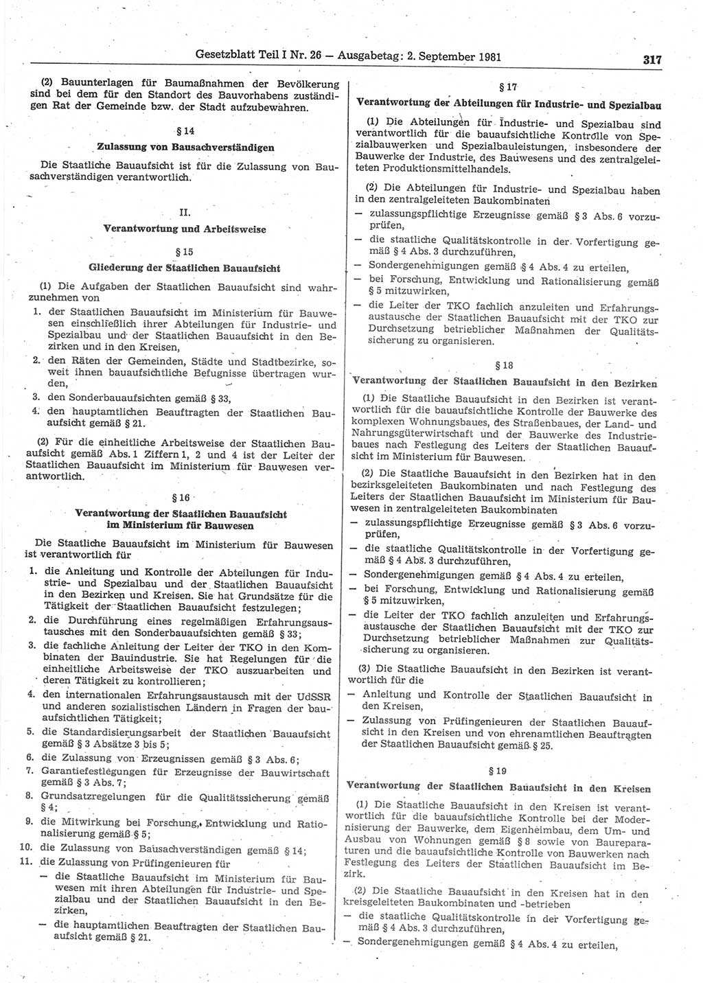 Gesetzblatt (GBl.) der Deutschen Demokratischen Republik (DDR) Teil Ⅰ 1981, Seite 317 (GBl. DDR Ⅰ 1981, S. 317)