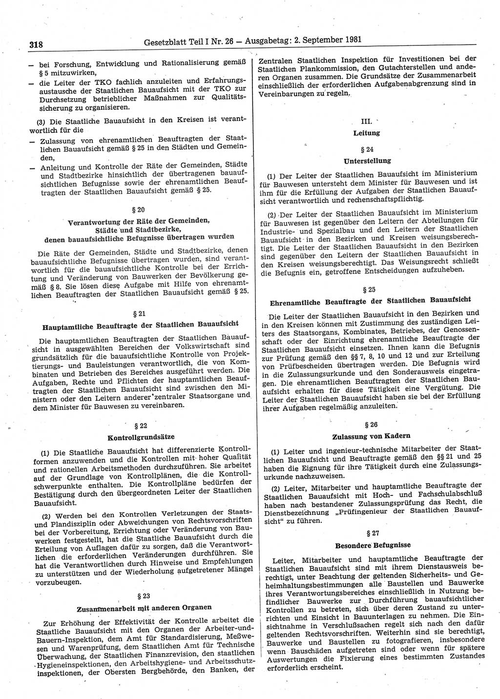 Gesetzblatt (GBl.) der Deutschen Demokratischen Republik (DDR) Teil Ⅰ 1981, Seite 318 (GBl. DDR Ⅰ 1981, S. 318)