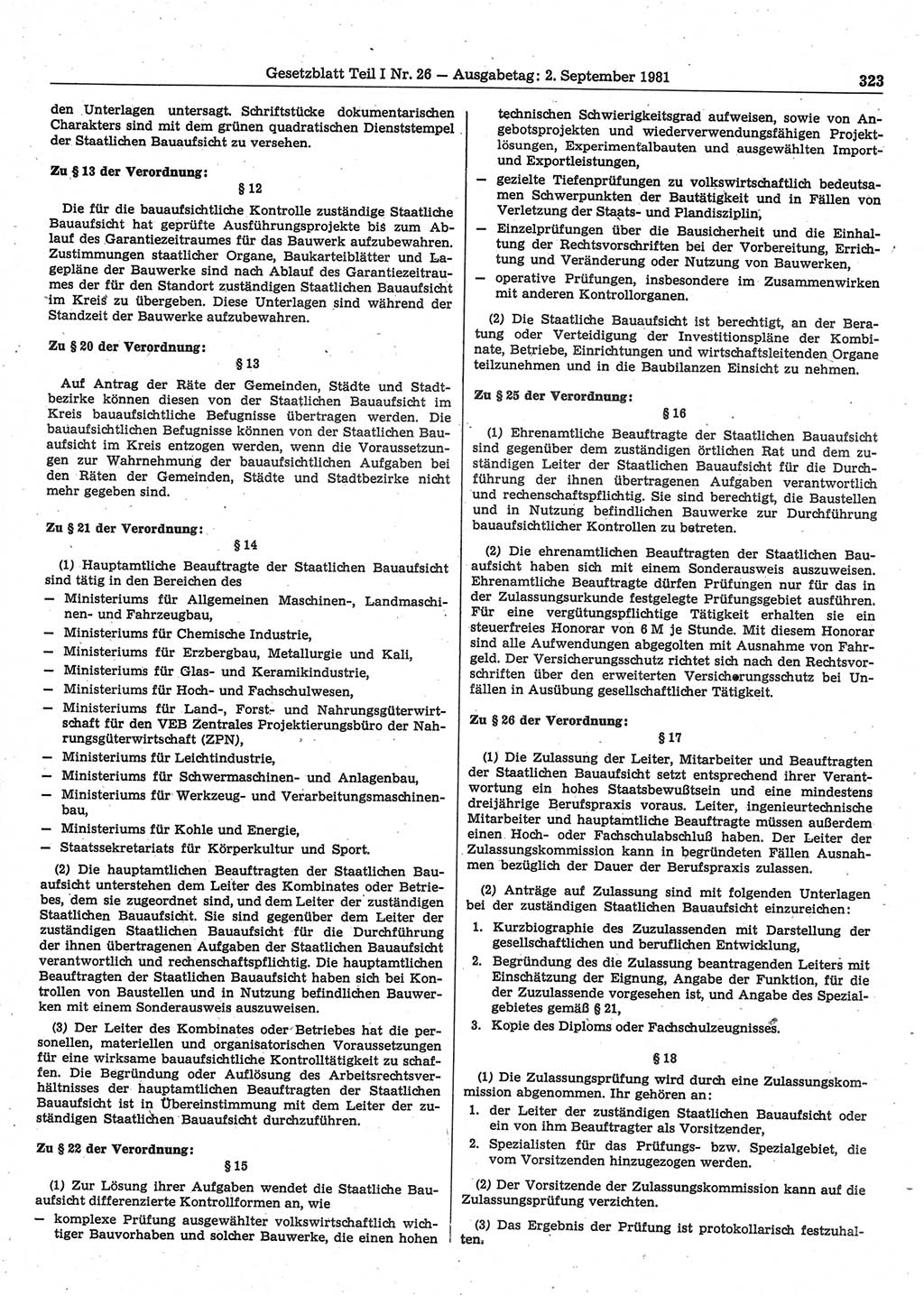 Gesetzblatt (GBl.) der Deutschen Demokratischen Republik (DDR) Teil Ⅰ 1981, Seite 323 (GBl. DDR Ⅰ 1981, S. 323)