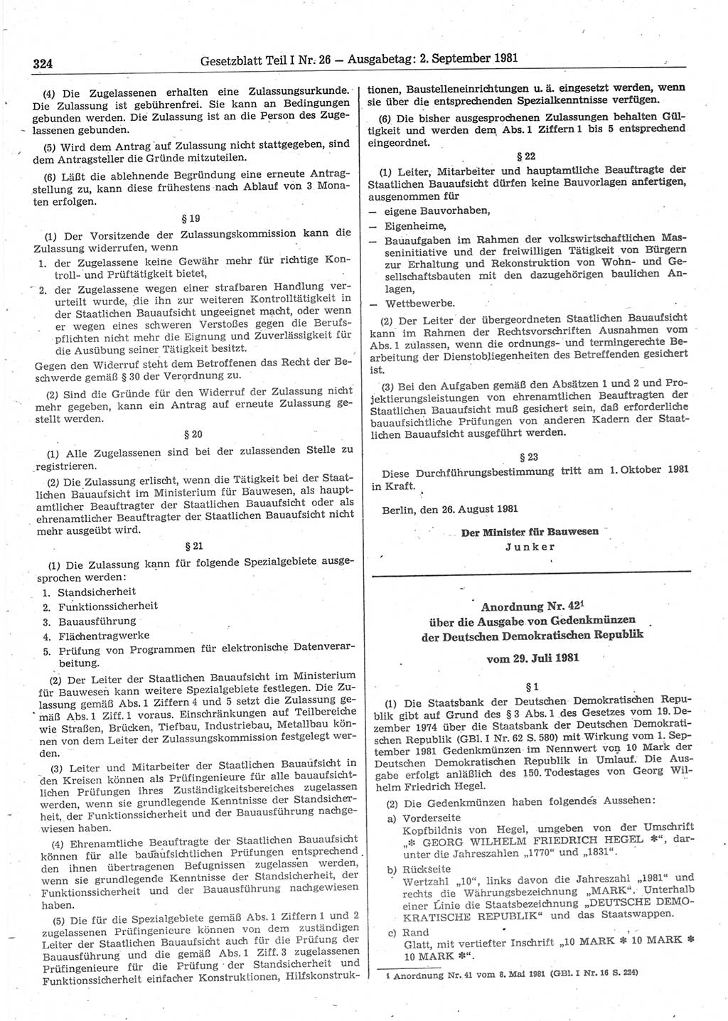 Gesetzblatt (GBl.) der Deutschen Demokratischen Republik (DDR) Teil Ⅰ 1981, Seite 324 (GBl. DDR Ⅰ 1981, S. 324)