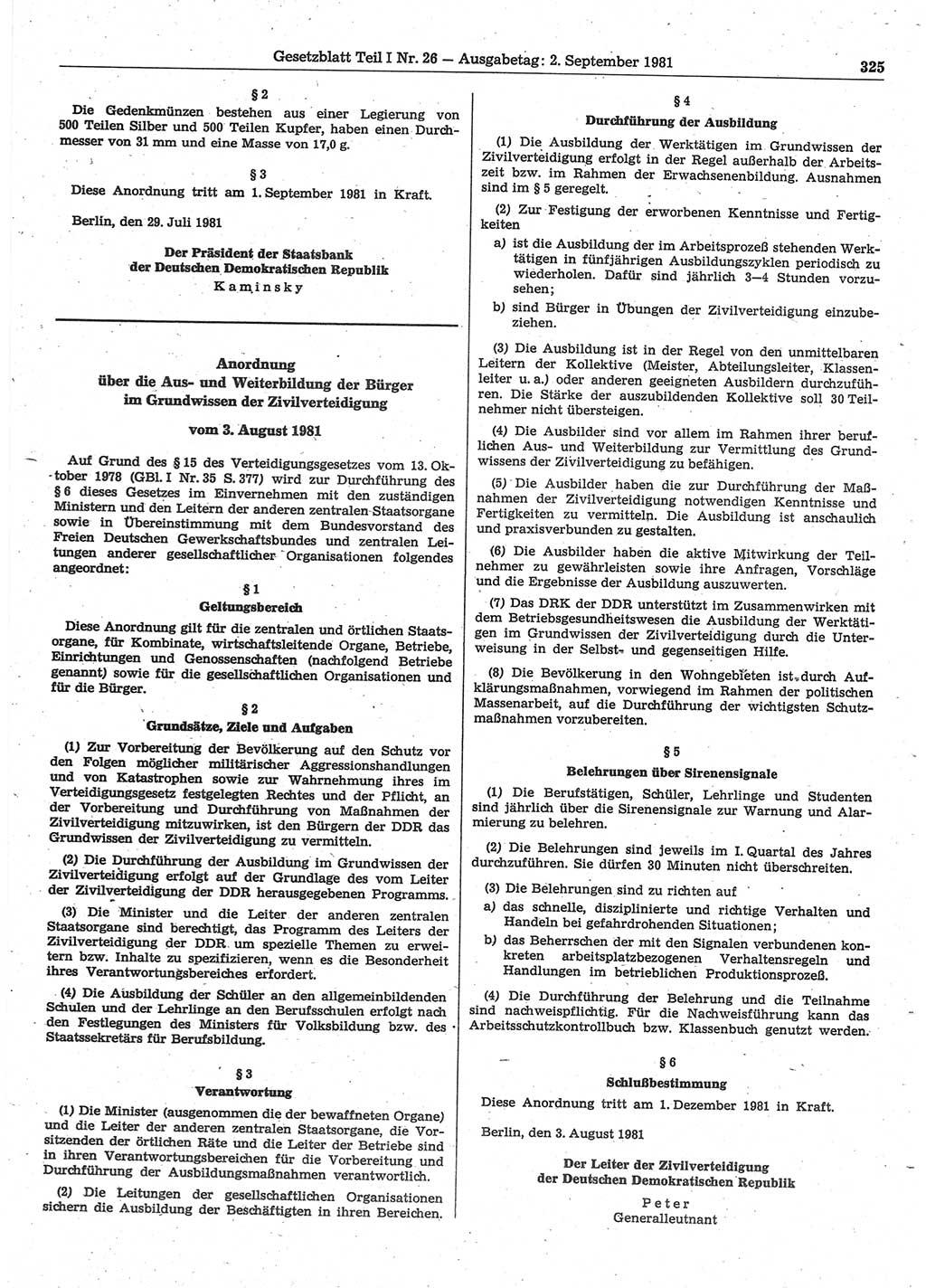 Gesetzblatt (GBl.) der Deutschen Demokratischen Republik (DDR) Teil Ⅰ 1981, Seite 325 (GBl. DDR Ⅰ 1981, S. 325)