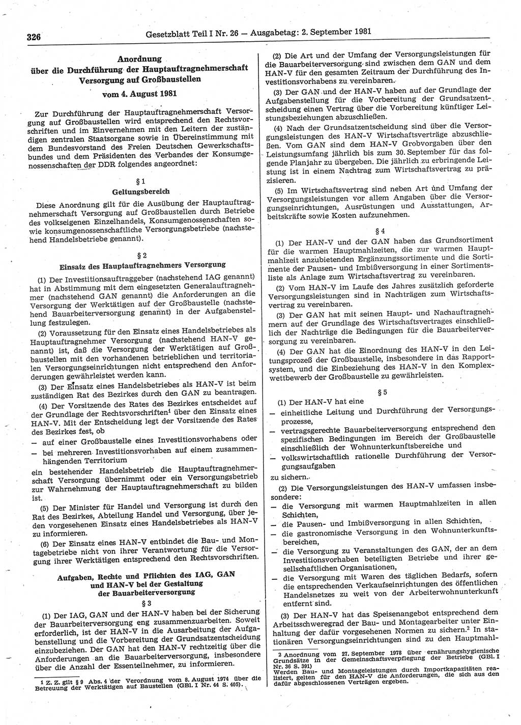 Gesetzblatt (GBl.) der Deutschen Demokratischen Republik (DDR) Teil Ⅰ 1981, Seite 326 (GBl. DDR Ⅰ 1981, S. 326)