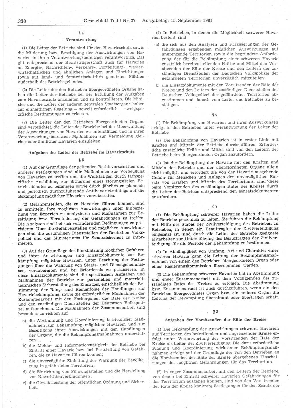 Gesetzblatt (GBl.) der Deutschen Demokratischen Republik (DDR) Teil Ⅰ 1981, Seite 330 (GBl. DDR Ⅰ 1981, S. 330)